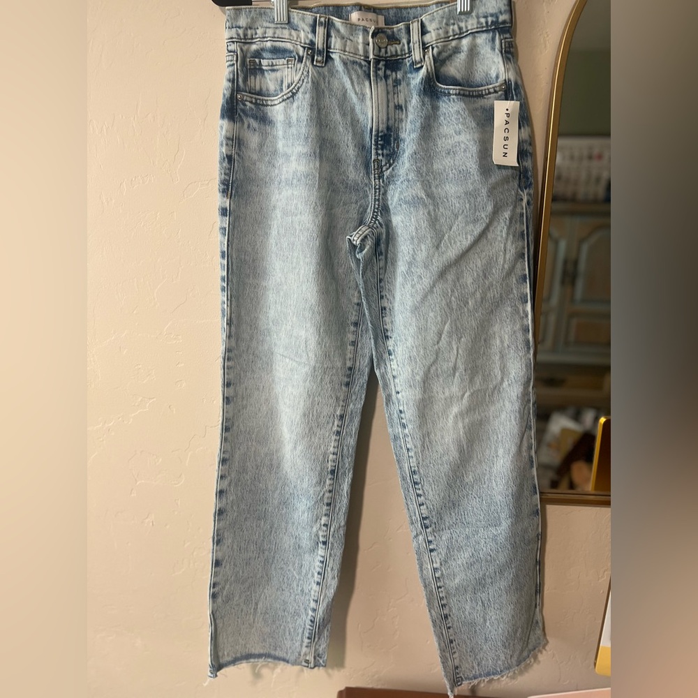 Pacsun Jeans Mid Rise Stretch 90s Straight Leg Acid Washed Raw Hem Size 26